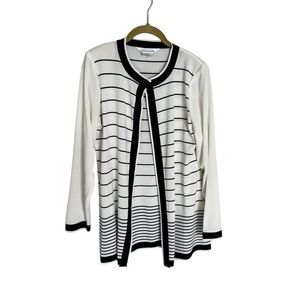 Exclusively Misook White Black Stripe Cardigan Small